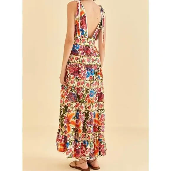 Farm Rio | Off-White Tropical Yard Sleeveless Midi Dress - Picture 2 of 5